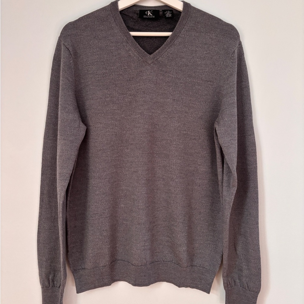 Calvin Klein Gray Merino Wool V-Neck